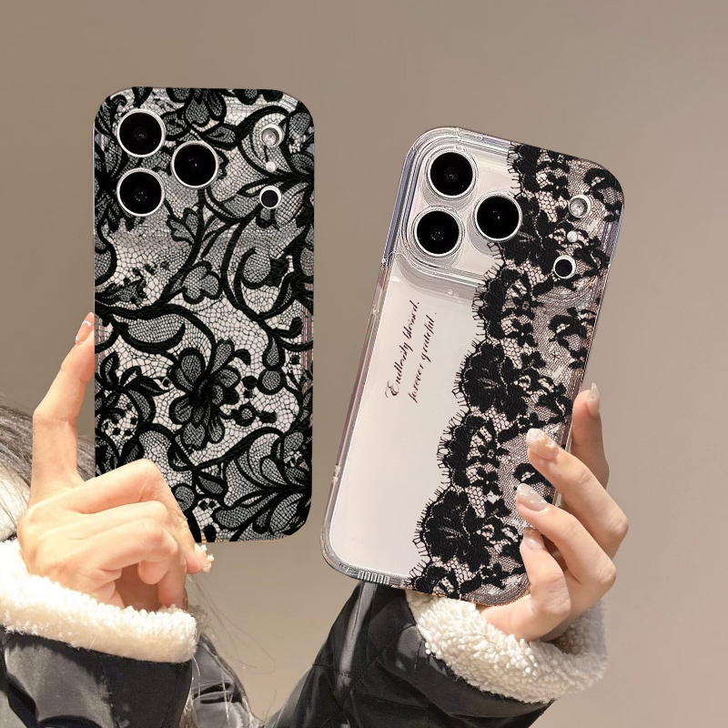Oppo Reno 12 - เคสโทรศัพท์ลายลูกไม้สีดำสำหรับ OPPO Reno 15F 15 14